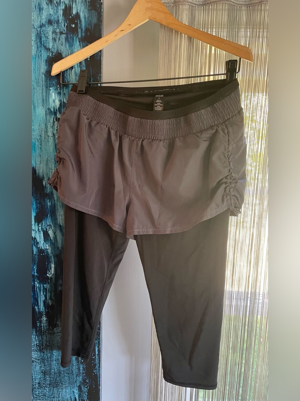 RBX Black and gray Layered Active Shorts with Built-In Leggings